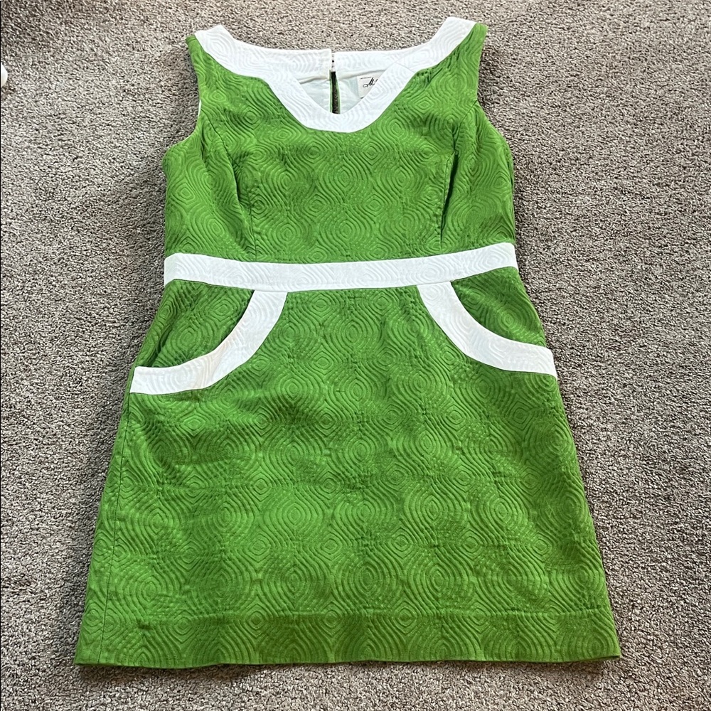 Milly of New York Vintage Moss Grass Green White Trim Textured Cotton MINI sz6
